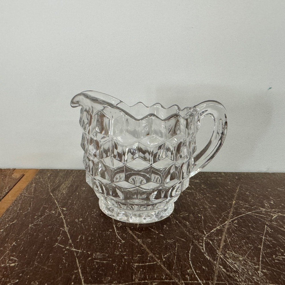 Fostoria‎ Clear Diamond Pattern Creamer Pitcher Glass Tableware Serving